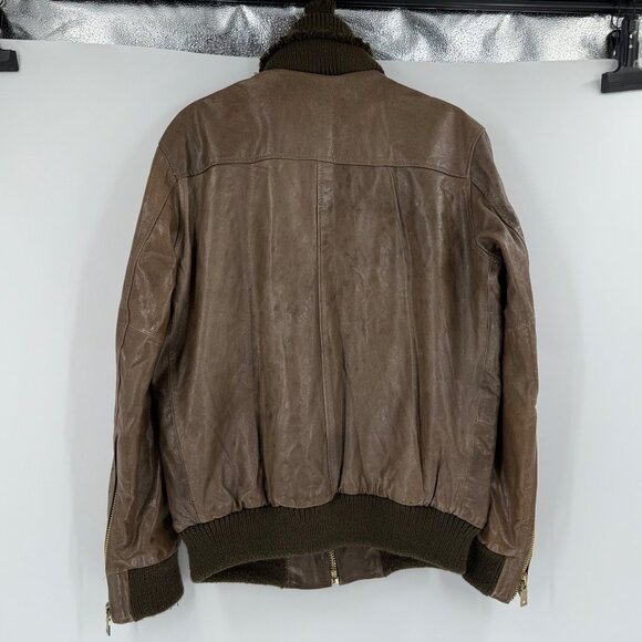 K&C Men's Limited Edition Premium Genuine Leather Bomber Jacket in brown, Size L - Picture 2 of 11